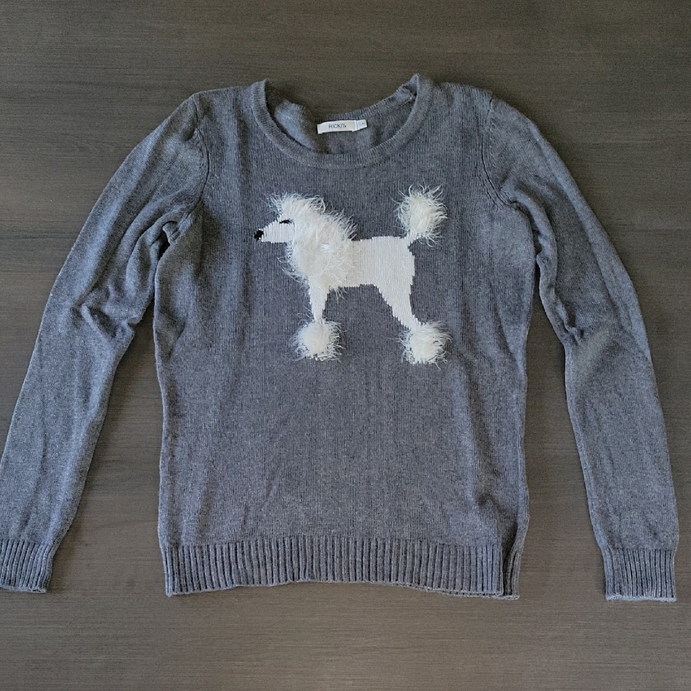 Ricki's Gray Sweater with Poodle Motif